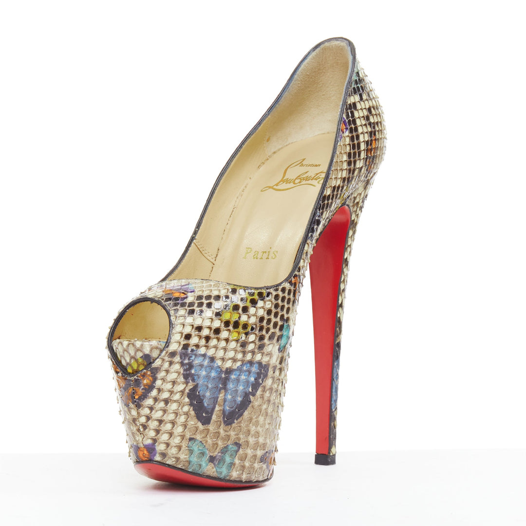 CHRISTIAN LOUBOUTIN Highness 160 butterfly leather platform peep heels EU36