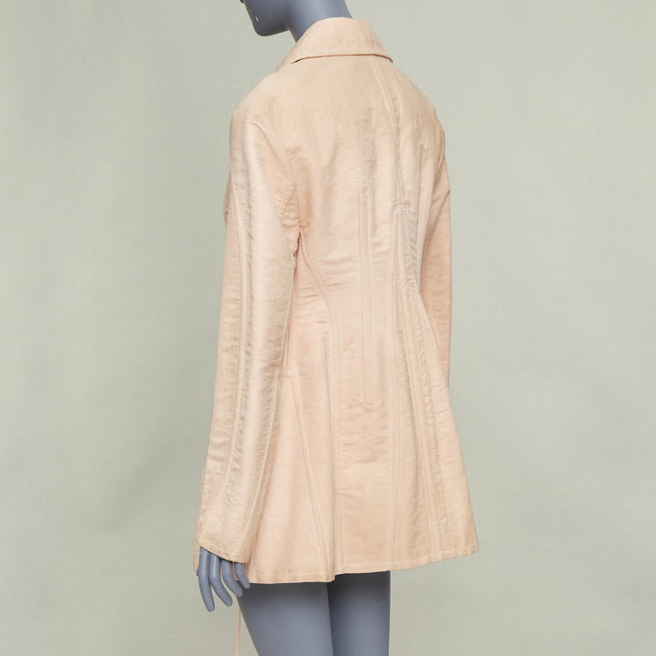 PRADA 2022 Runway Opal Slub pink wash canvas lace up corset jacket IT36 XXS