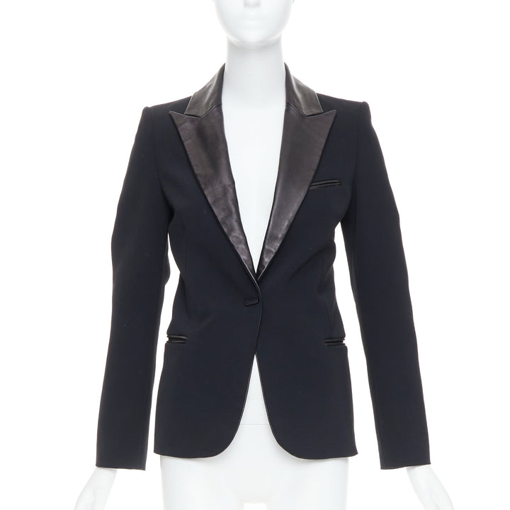 PLEIN SUD black soft leather peak collar geometric buttons blazer jacket