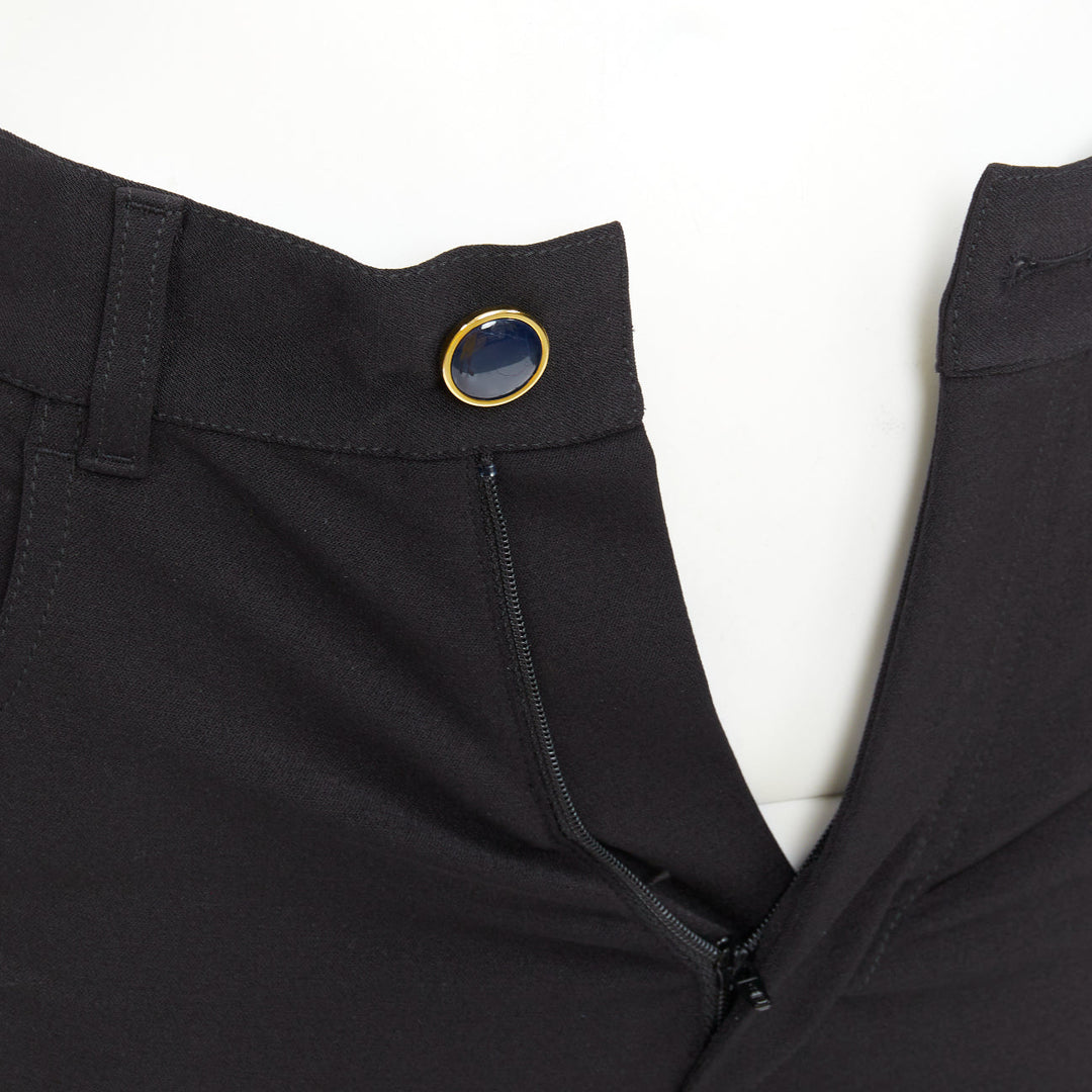 VICTORIA BECKHAM black polyamide high waisted navy gold button pants UK6 XS