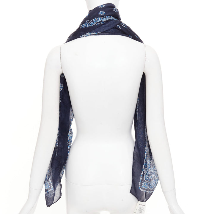 SAINT LAURENT 2016 Runway Surf Sound navy blue paisley cashmere silk wrap scarf