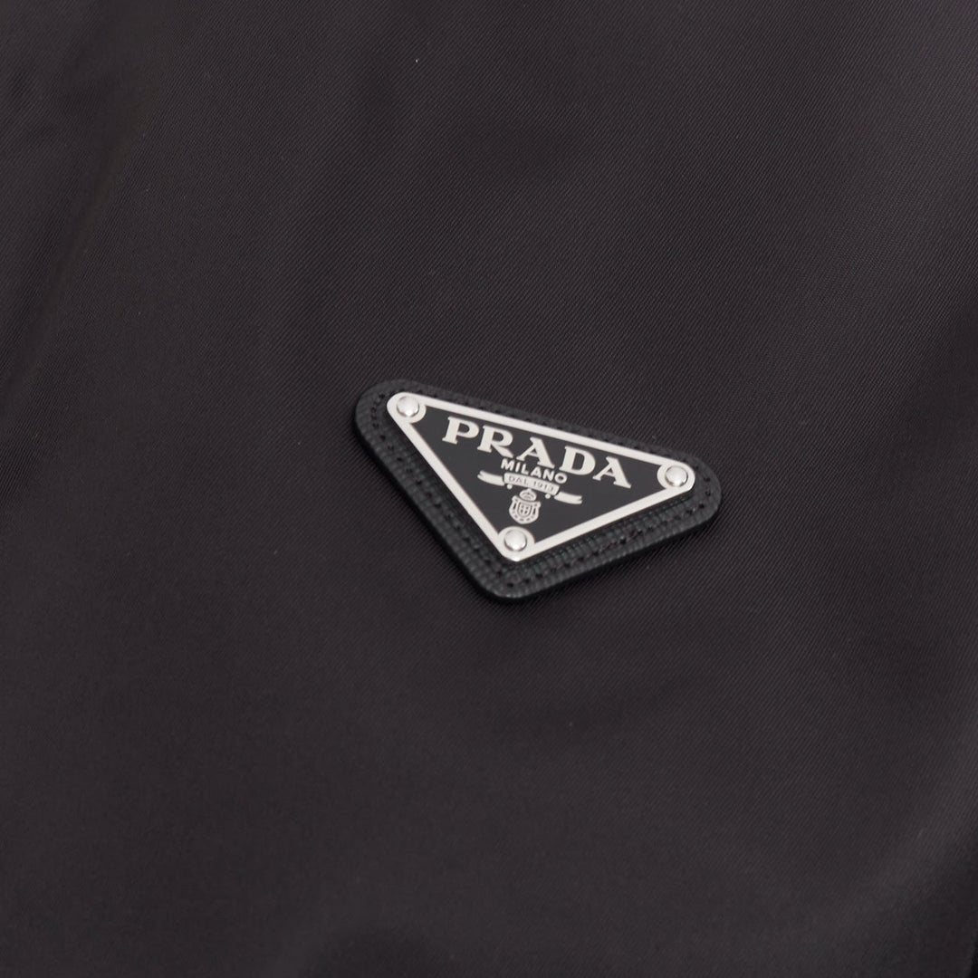 PRADA 2021 black Re Nylon wool silver plague logo high neck zip jacket IT38 XS