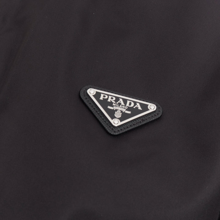 PRADA 2021 black Re Nylon wool silver plague logo high neck zip jacket IT38 XS