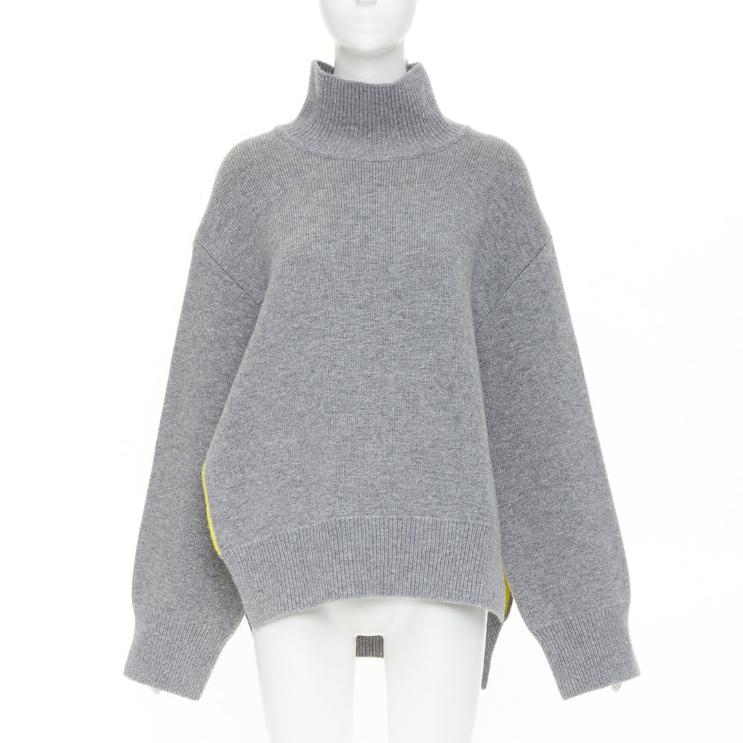 FERRAGAMO 2024 virgin wool two tone grey yellow lined oversized turtleneck M