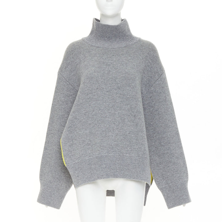 FERRAGAMO 2024 virgin wool two tone grey yellow lined oversized turtleneck M