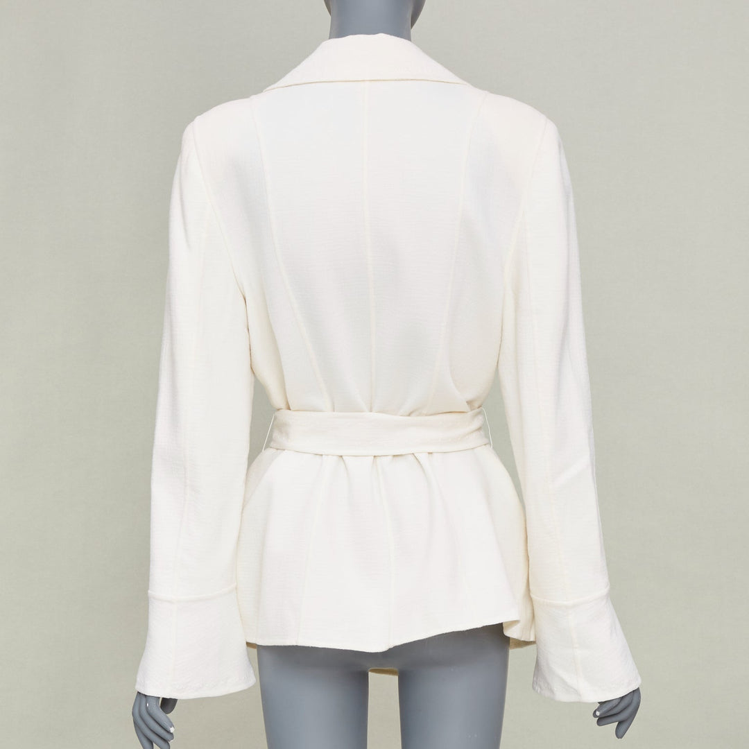 ESCADA cream wool blend double breasted belted flared bell sleeve coat FR44 XL