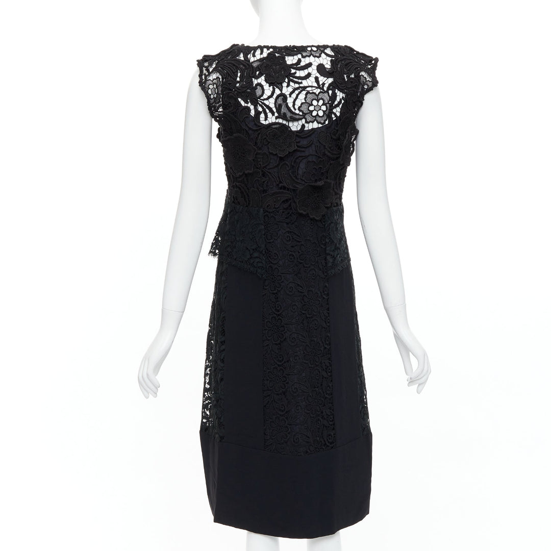 PRADA 2008 black cotton blend heavy lace applique panelled dress IT38 XS