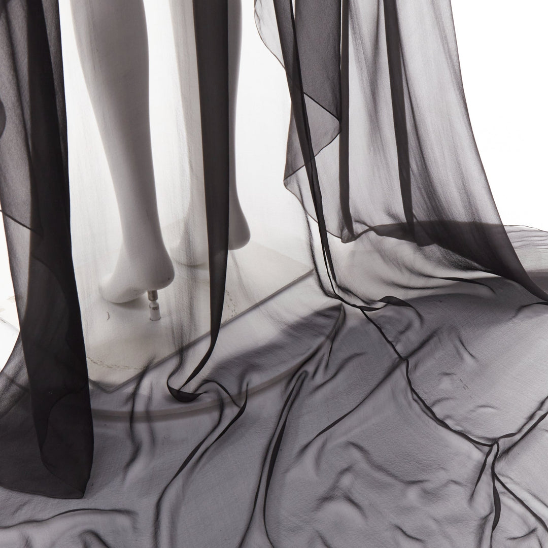 ALEXANDRE VAUTHIER COUTURE black sheer flowey cape sleeve asymmetric cape kaftan