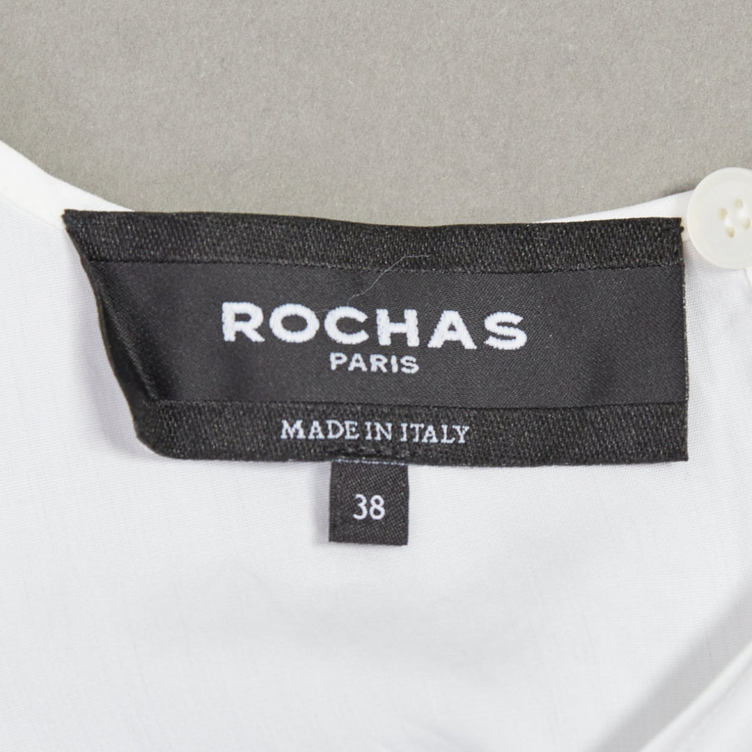 ROCHAS cream bow neck ruched front puff sleeve crew blouse IT38 XS