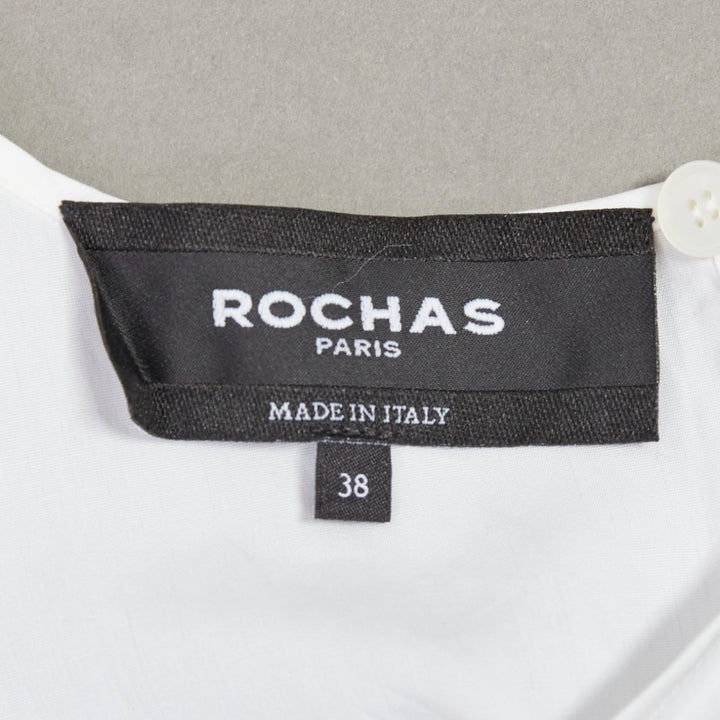 ROCHAS cream bow neck ruched front puff sleeve crew blouse IT38 XS