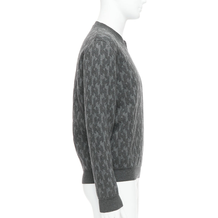 HERMES grey merino wool cashmere H monogram intarsia sweater L