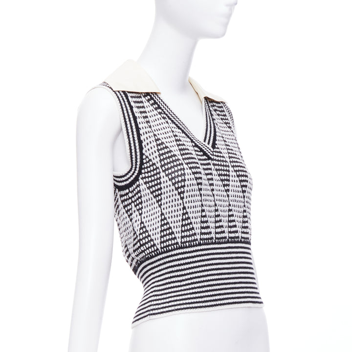 GUCCI black white wool GG lurex argyle knit vest S