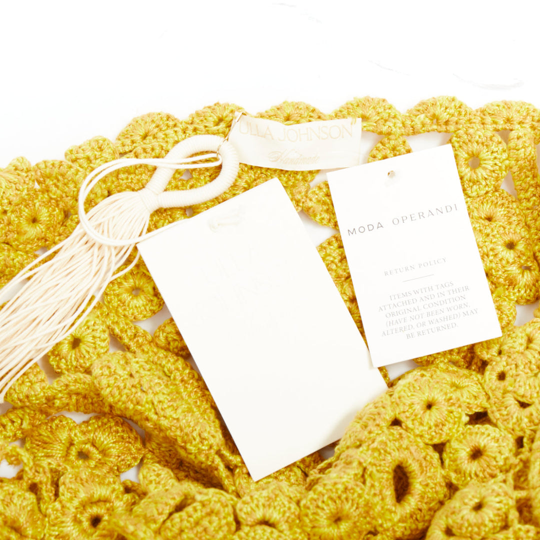 ULLA JOHNSON 2023 Yael yellow openwork guipure lace crochet dress S