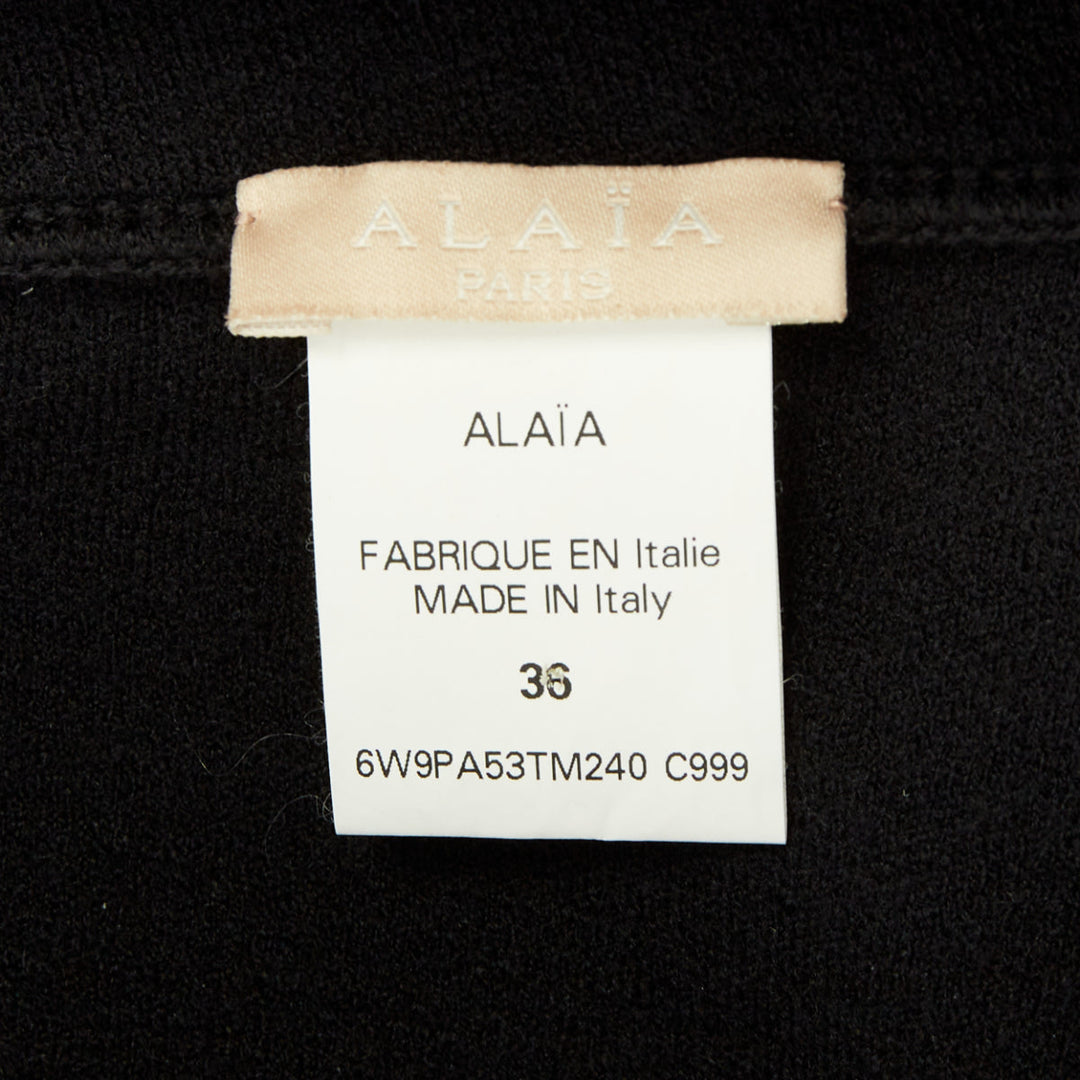 ALAIA black wool blend fringed hem low waist flare leg knitted pants FR36 S
