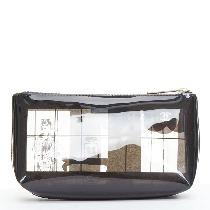 CHANEL 2003 Coco Window black clear PVC silver zip cosmetic pouch