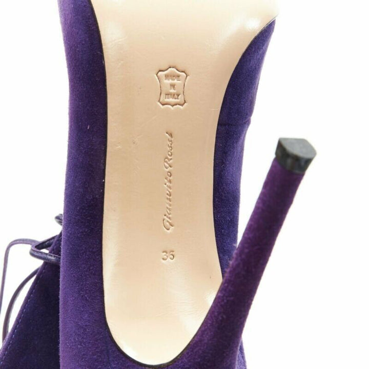 GIANVITO ROSSI purple suede lace up peep toe deep V vamp heel bootie EU36