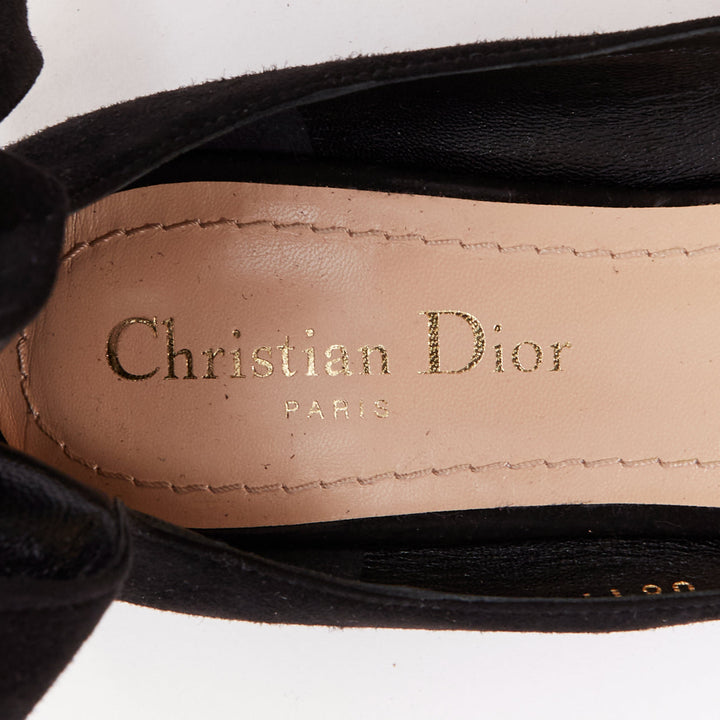 CHRISTIAN DIOR La Belle D black suede ankle bow ballerina flats EU37