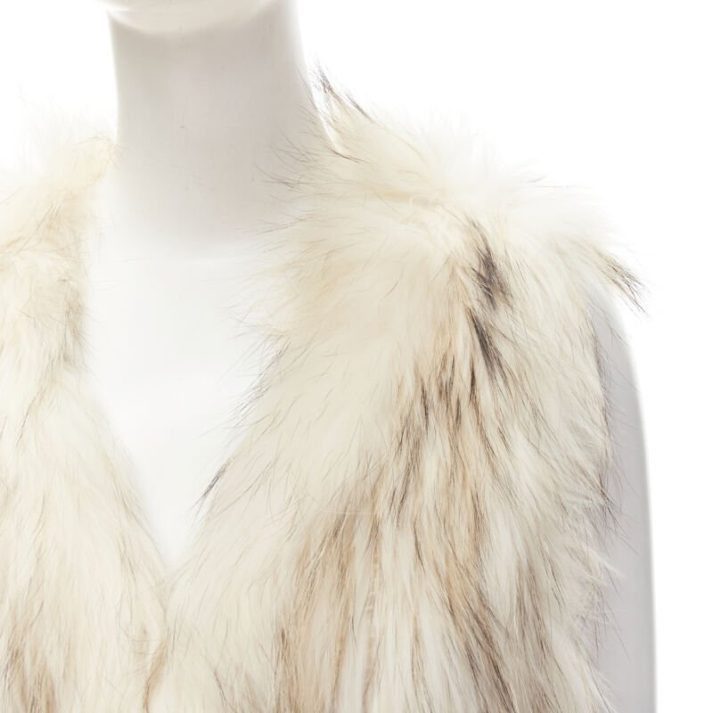 METEO YVES SALOMON cream raccoon fur vest jacket IT36 XS