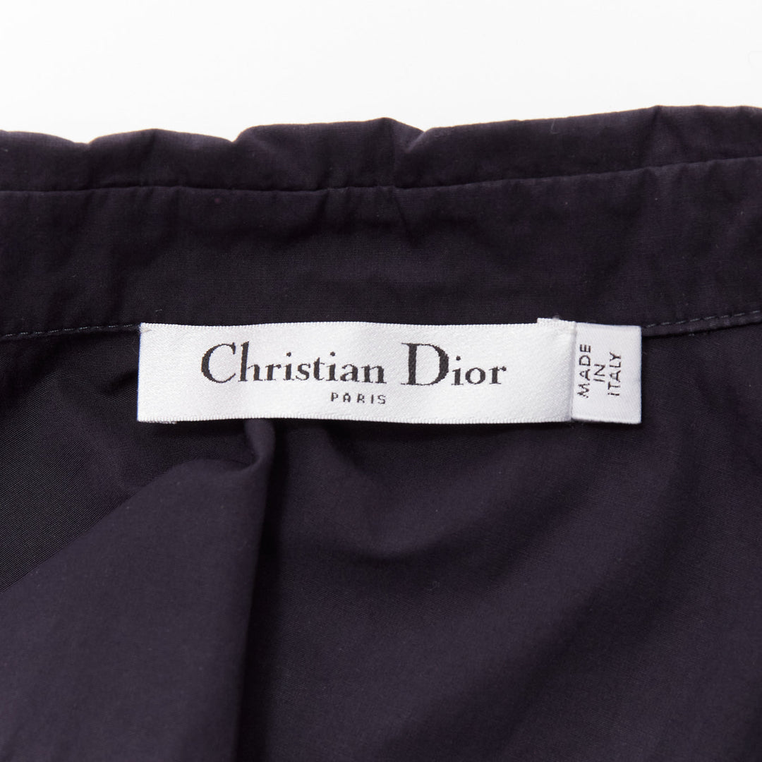 CHRISTIAN DIOR black bee crystal embellished collar ruffle hem shirt dress S
