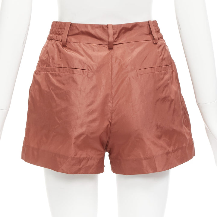 VALENTINO 2021 Piccioli 100% silk brick red high waisted dress shorts IT36 XXS