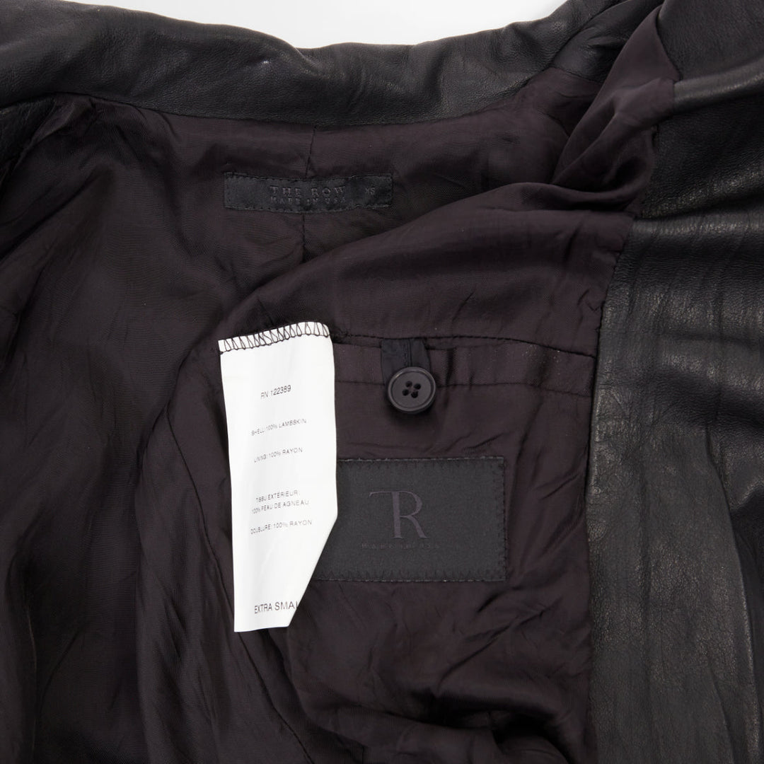THE ROW 2017 black crinkled lambskin leather minimal biker jacketl XS