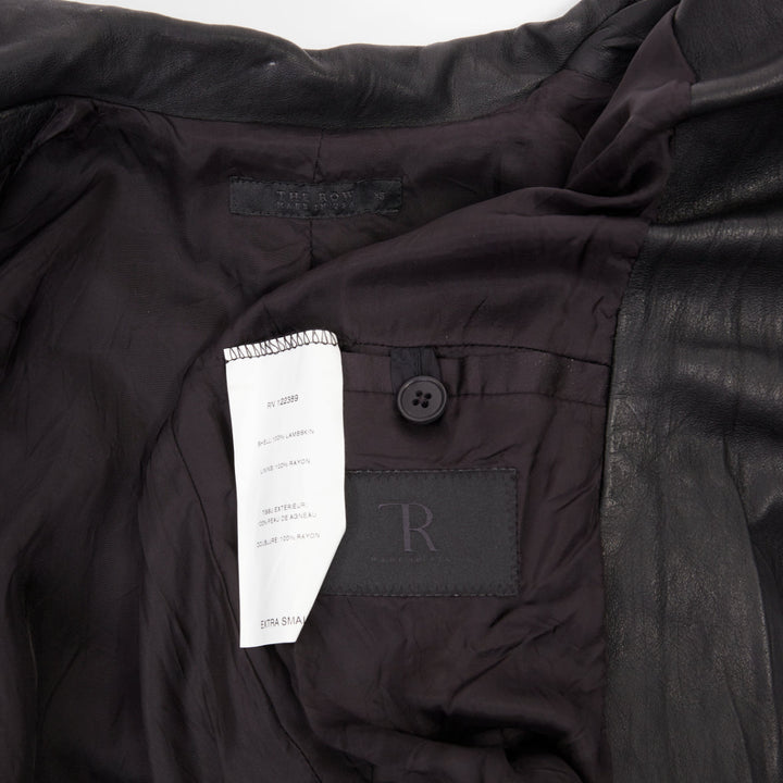 THE ROW 2017 black crinkled lambskin leather minimal biker jacketl XS
