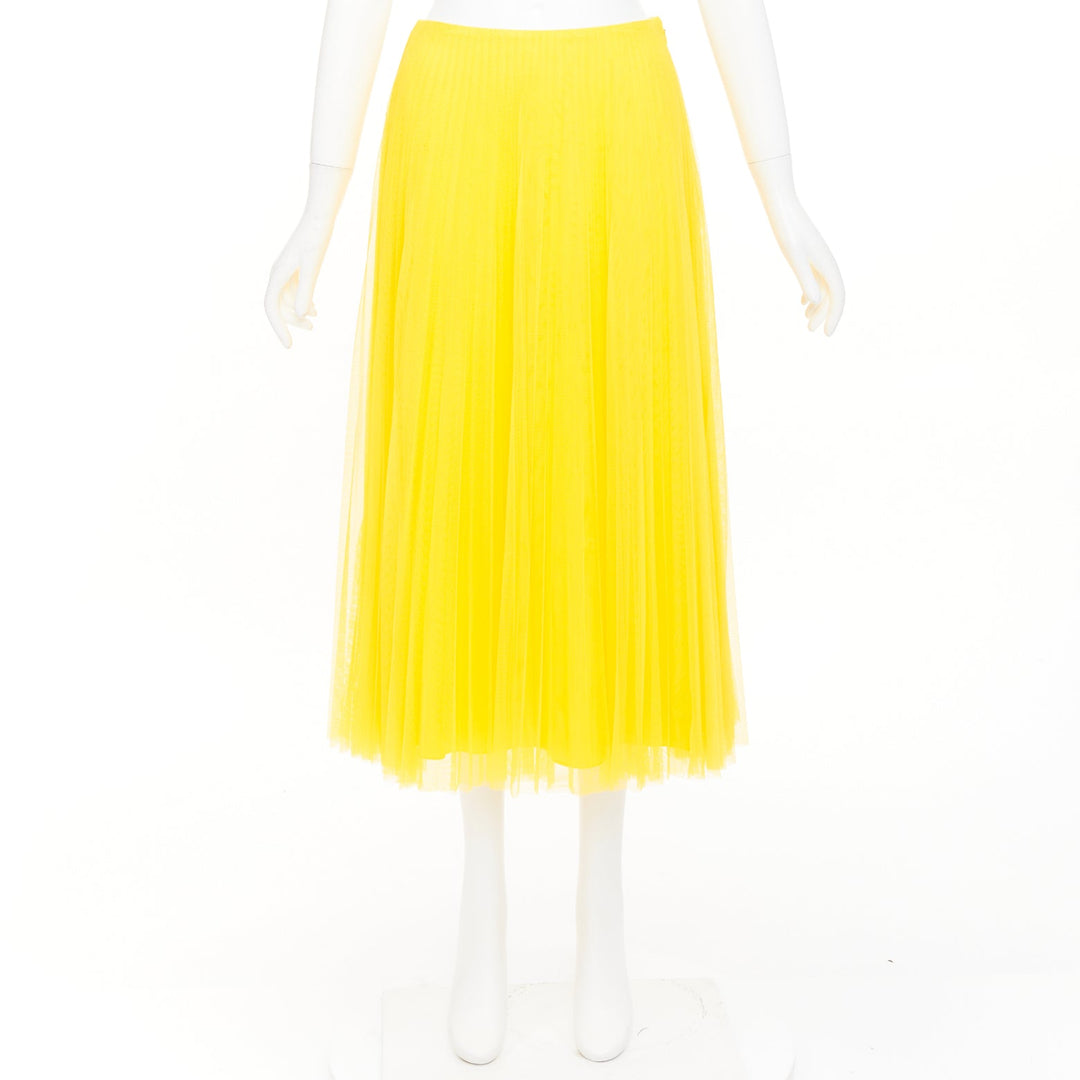 RALPH LAUREN PURPLE LABEL yellow pleated mesh silk lined midi skirt XS US0