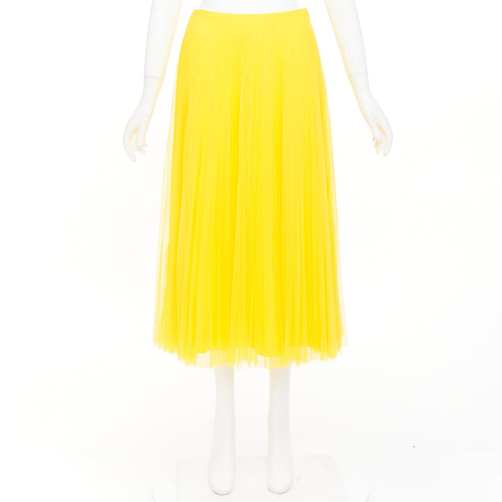 RALPH LAUREN PURPLE LABEL yellow pleated mesh silk lined midi skirt XS US0