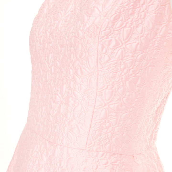 OSCAR DE LA RENTA 2016 pink cotton silk floral cloque fit flare dress US6 M