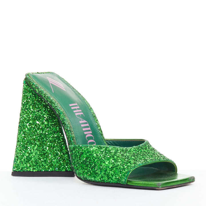 THE ATTICO Devon green apple glitter square open toe architectural mules EU38