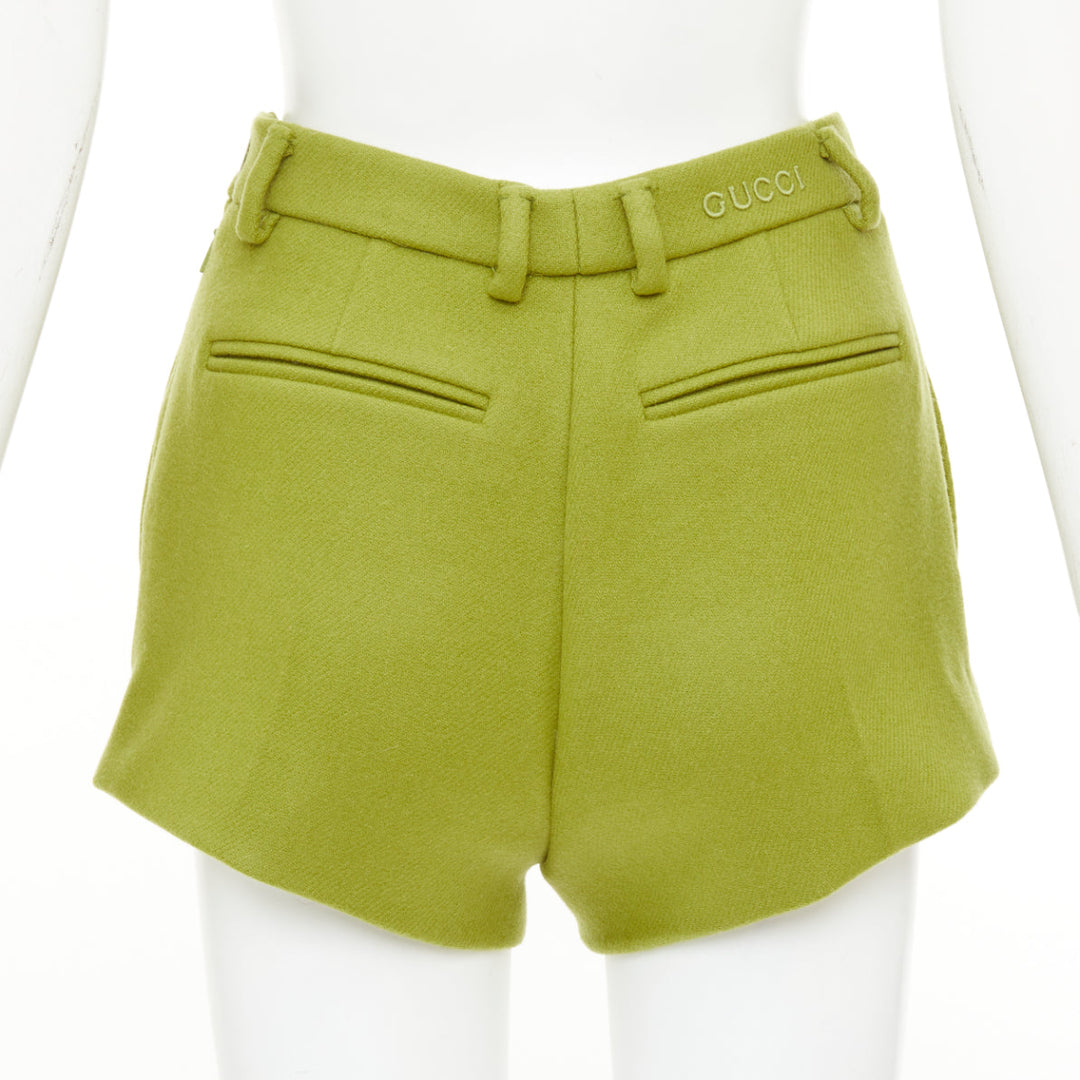 GUCCI 2024 Sabato green textured wool mohair tailored micro shorts IT38 XS