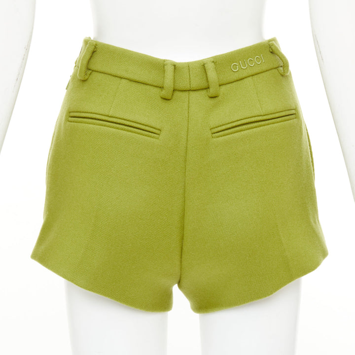 GUCCI 2024 Sabato green textured wool mohair tailored micro shorts IT38 XS