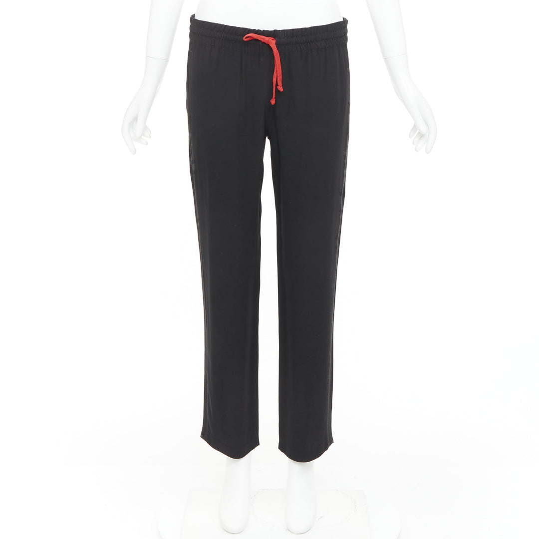 OLD CELINE Phoebe Philo black red drawstring nude facing cropped trousers FR36 S