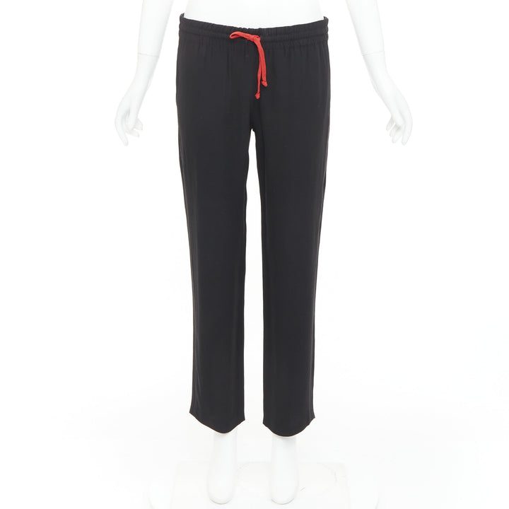OLD CELINE Phoebe Philo black red drawstring nude facing cropped trousers FR36 S