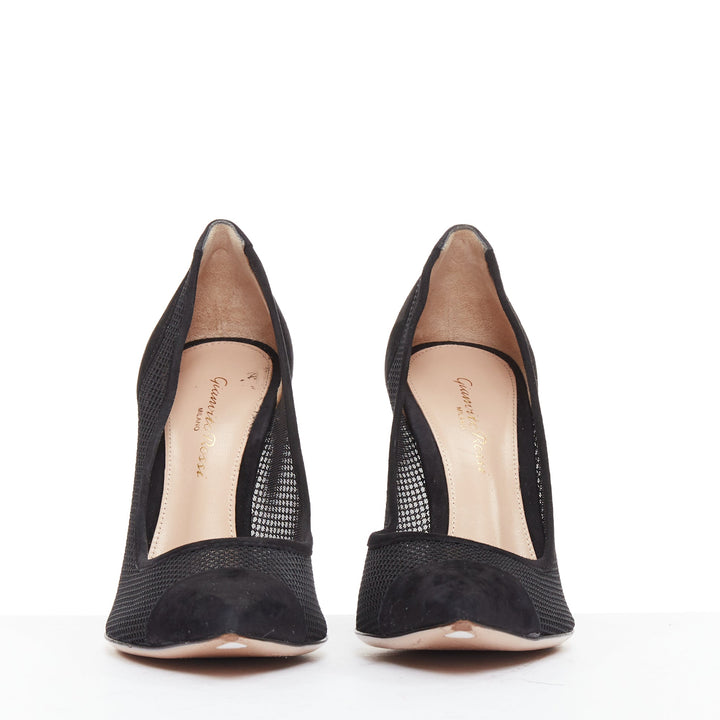 GIANVITO ROSS Follie Camoscio black fishnet suede toe cap pointy pumps EU37.5