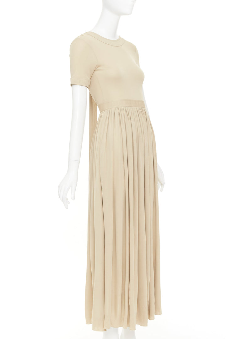 OLD CELINE Phoebe Philo 2016 nude viscose open back tie pleat midi dress FR34 XS