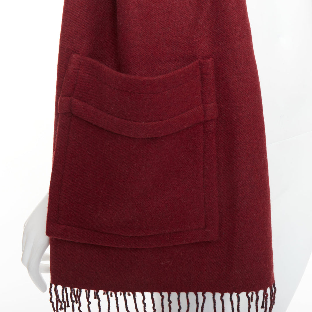 FENDI  100% cashmere burgundy grey bicolor pocket fringed long scarf