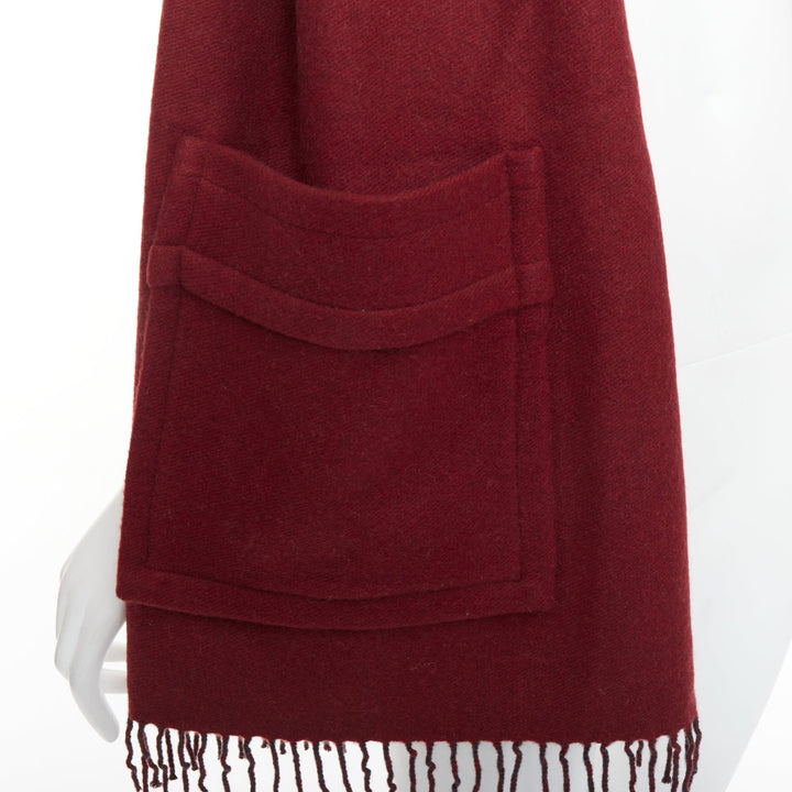 FENDI  100% cashmere burgundy grey bicolor pocket fringed long scarf