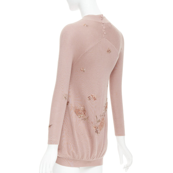 SHIATZY CHEN dusty pink modal oriental embroidery qipao collar sweater IT40 S