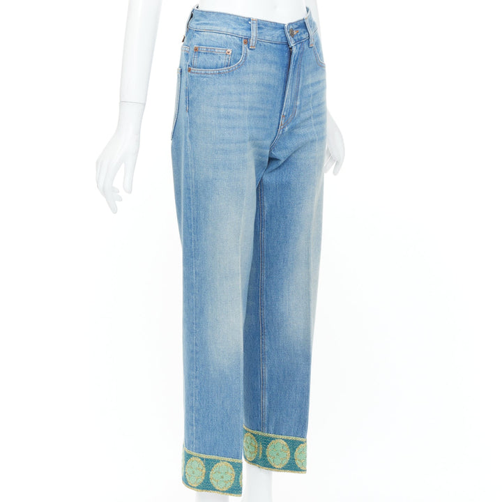 VALENTINO 2025 Runway blue washed green embroidered beaded hem denim jeans 25S