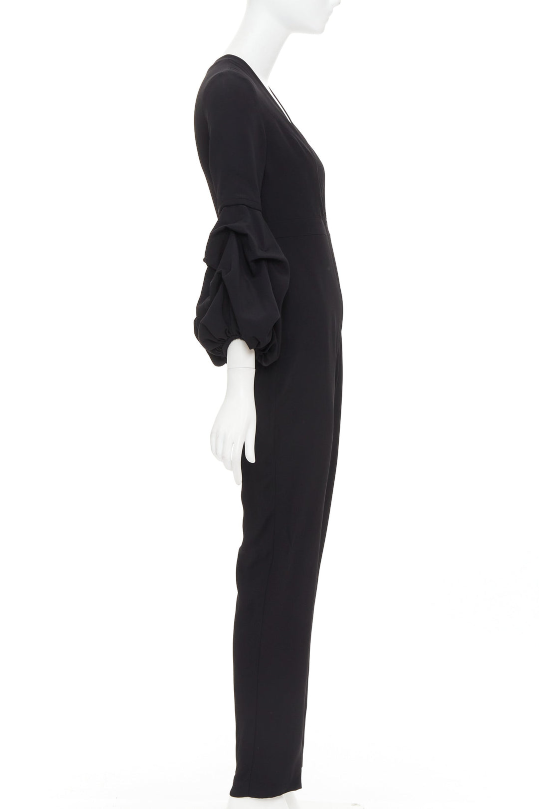 ALEXIS Maximila ruched sleeves skinny leg crepe black tapered jumpsuit XS