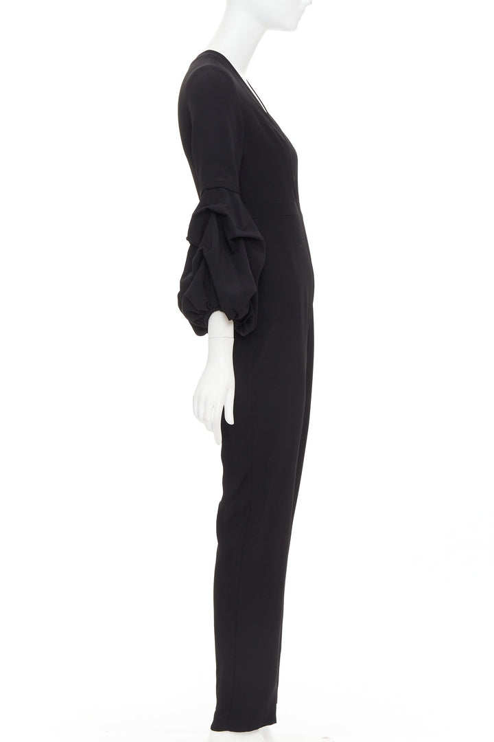 ALEXIS Maximila ruched sleeves skinny leg crepe black tapered jumpsuit XS
