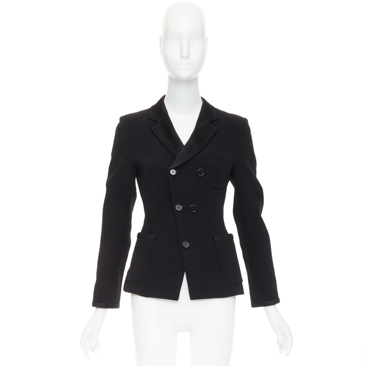 BALENCIAGA Vintage 2010 black satin trim fitted blazer jacket FR36 S