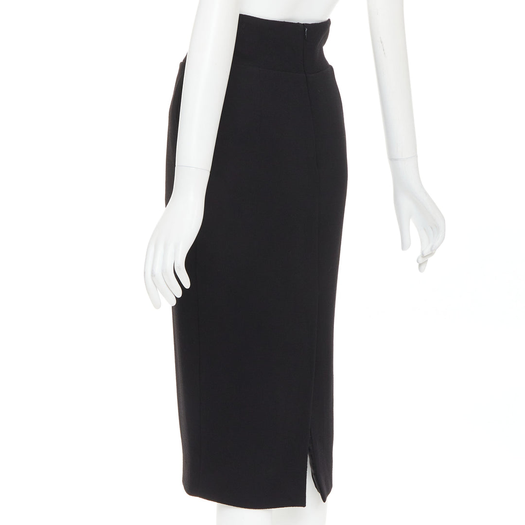 ALEXANDRE VAUTHIER black wool crepe high waisted back slit pencil skirt