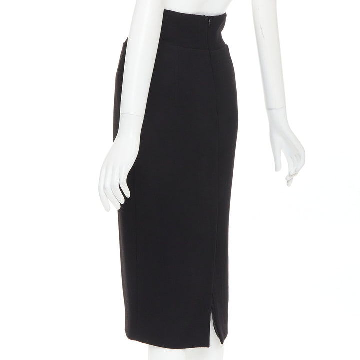 ALEXANDRE VAUTHIER black wool crepe high waisted back slit pencil skirt
