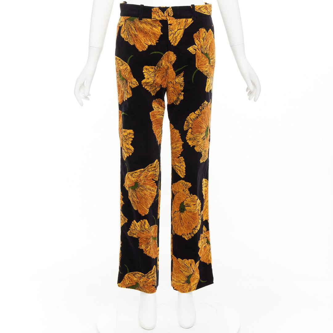 GUCCI 2017  Alessandro Michele gold floral velvet straight pants IT38 XS