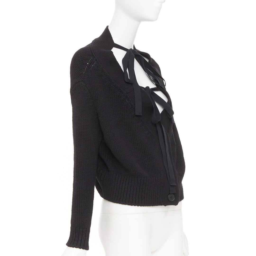 ADEAM off shoulder multi ribbon tie cotton cashmere black wrap sweater top M