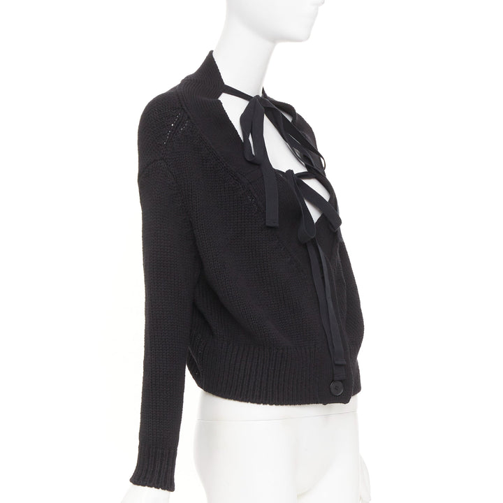 ADEAM off shoulder multi ribbon tie cotton cashmere black wrap sweater top M