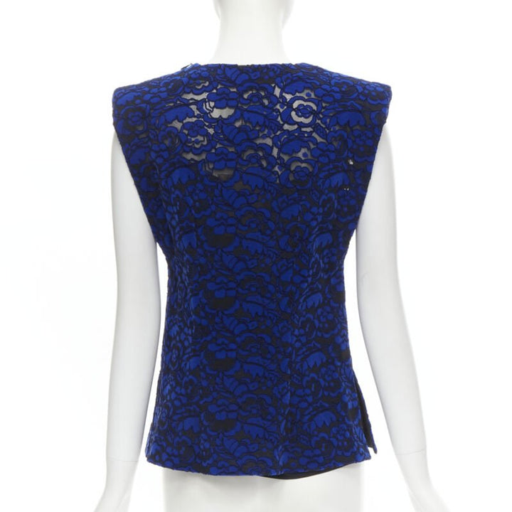 LOUIS VUITTON 2017 Runway cobalt blue floral velvet effect lace vest FR36 XS