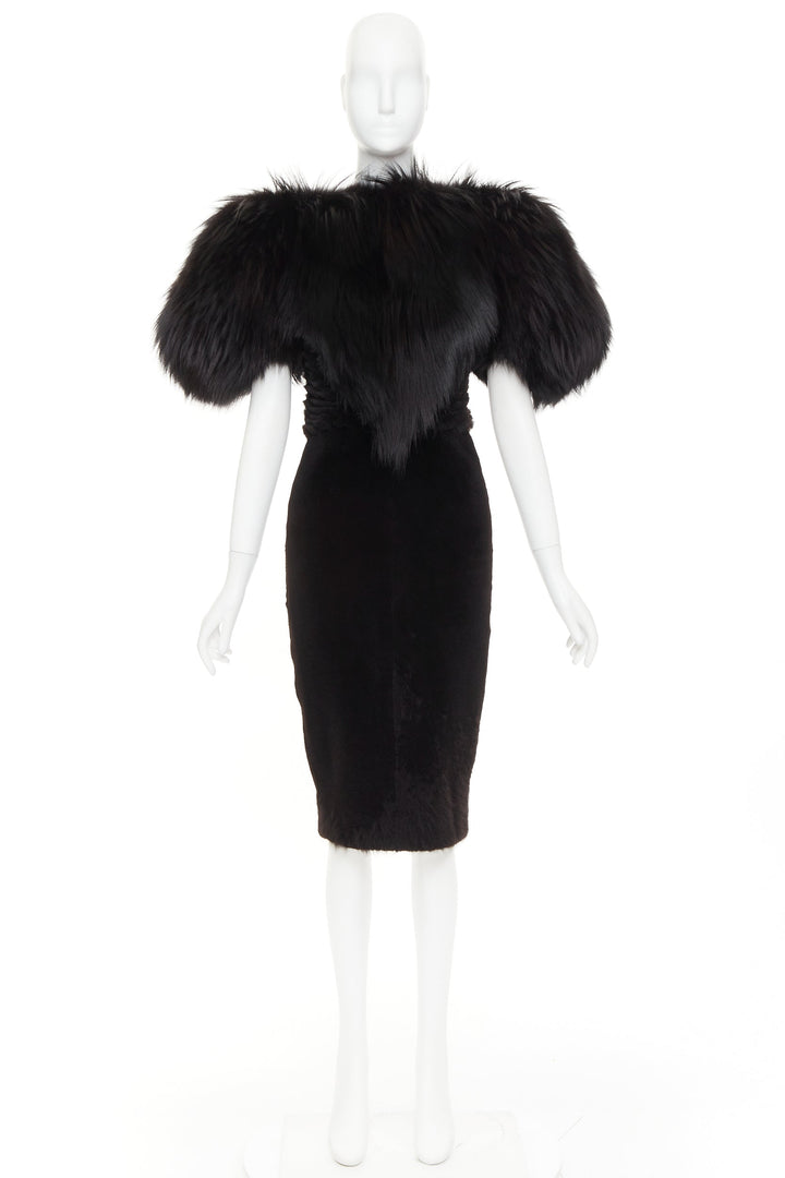 rare ALEXANDRE VAUTHIER COUTURE 2015 Runway black mixed fur puff sleeve dress